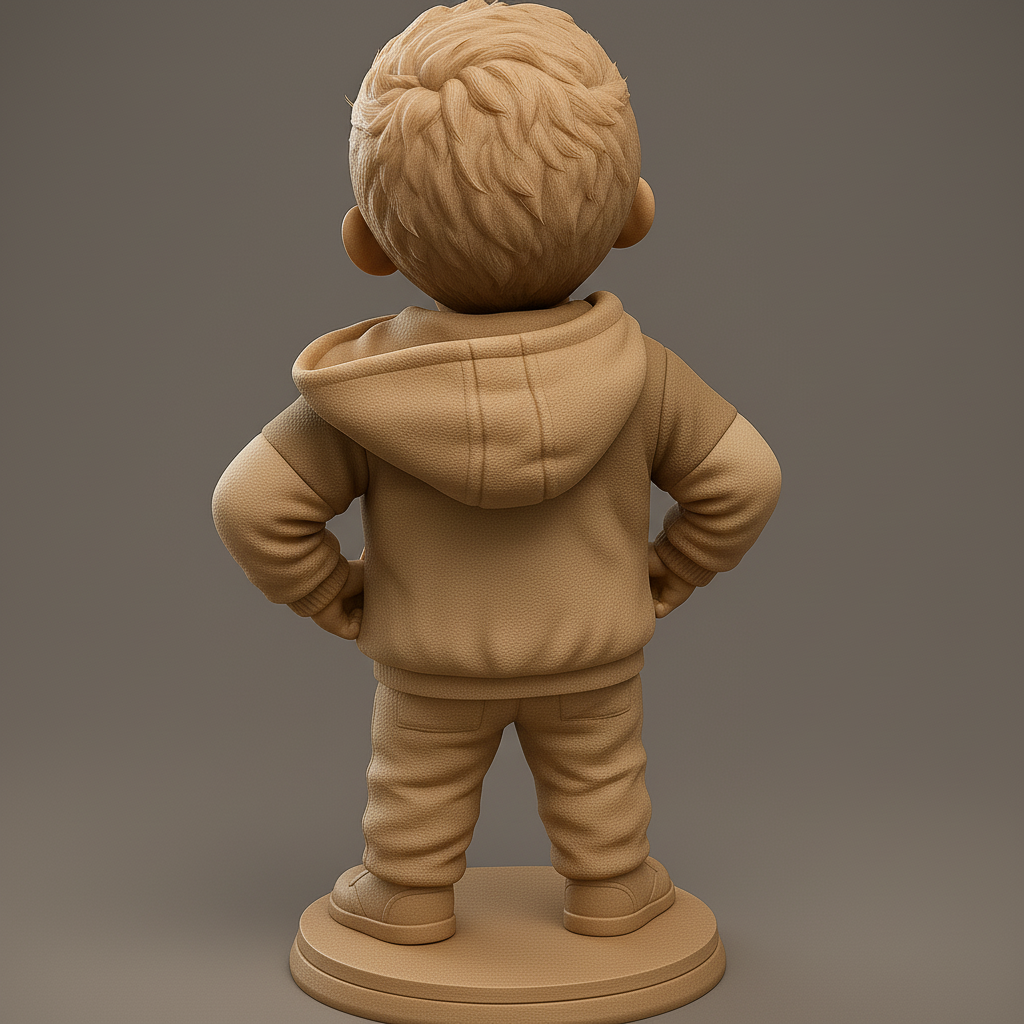 silhouette 3d printer maker-3d portrait printing_Cheerful Kid Figurine with Hoodie