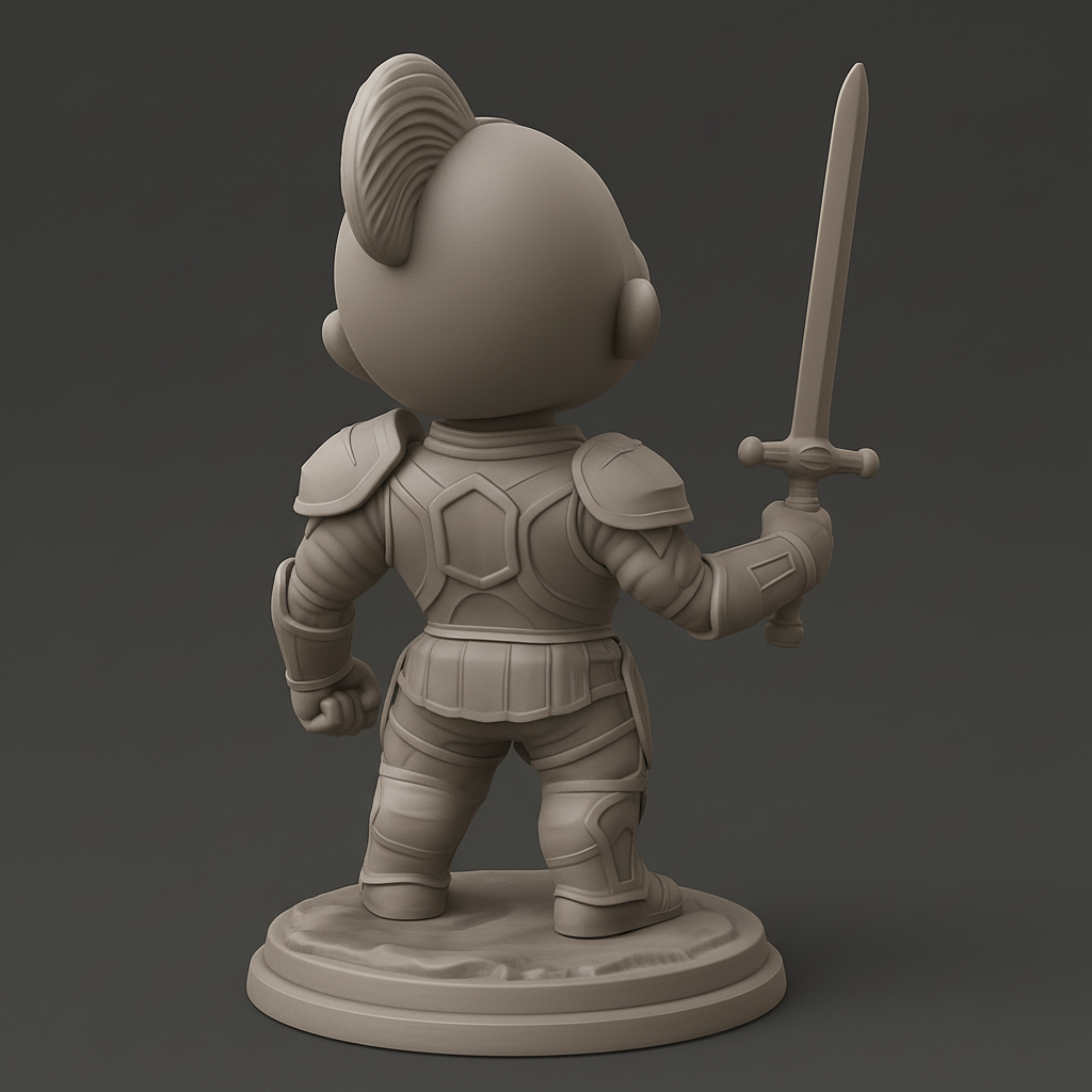 face to 3d model ai-3D portrait printing from photo_Joyful Chibi Knight Statue - Print Your Happy Hero!