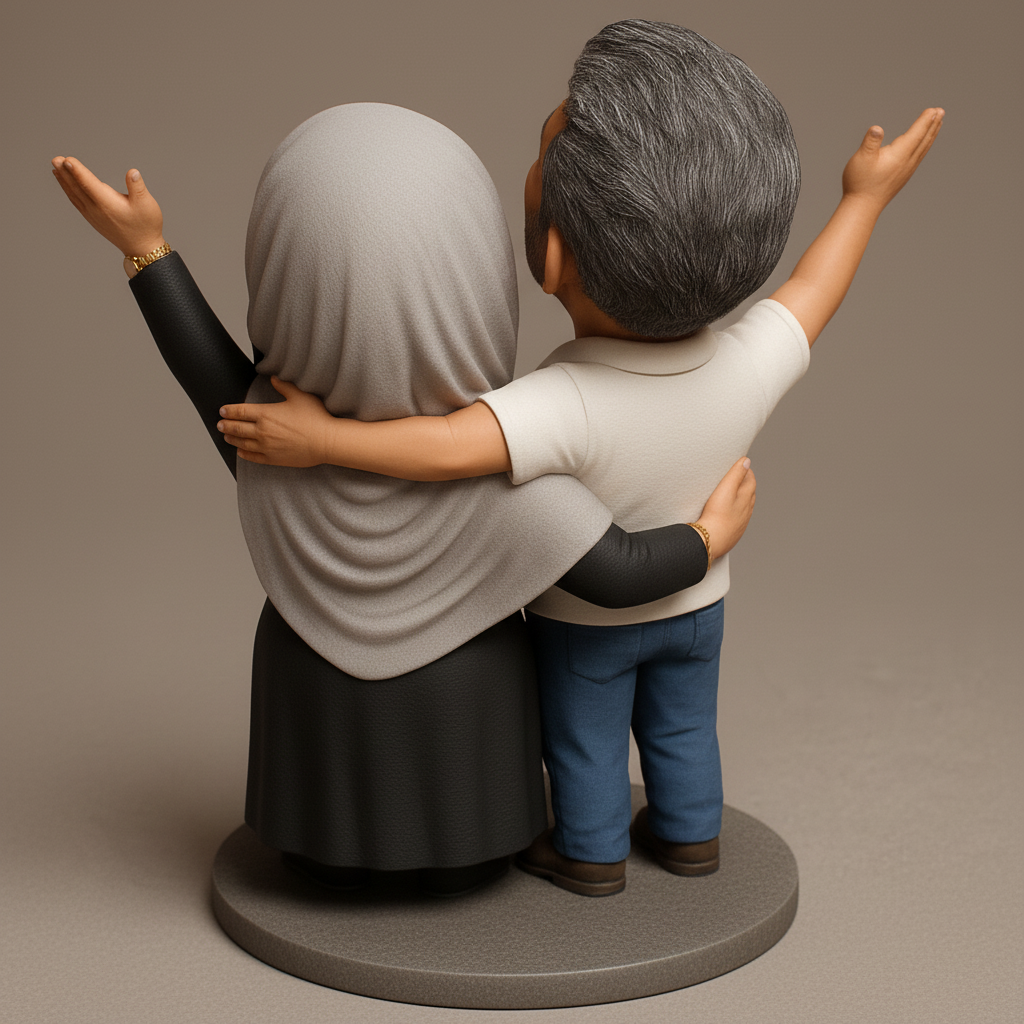 face anatomy 3d model-create 3d face model from photo_Joyful Couple Caricature: Custom 3D Printed Keepsake