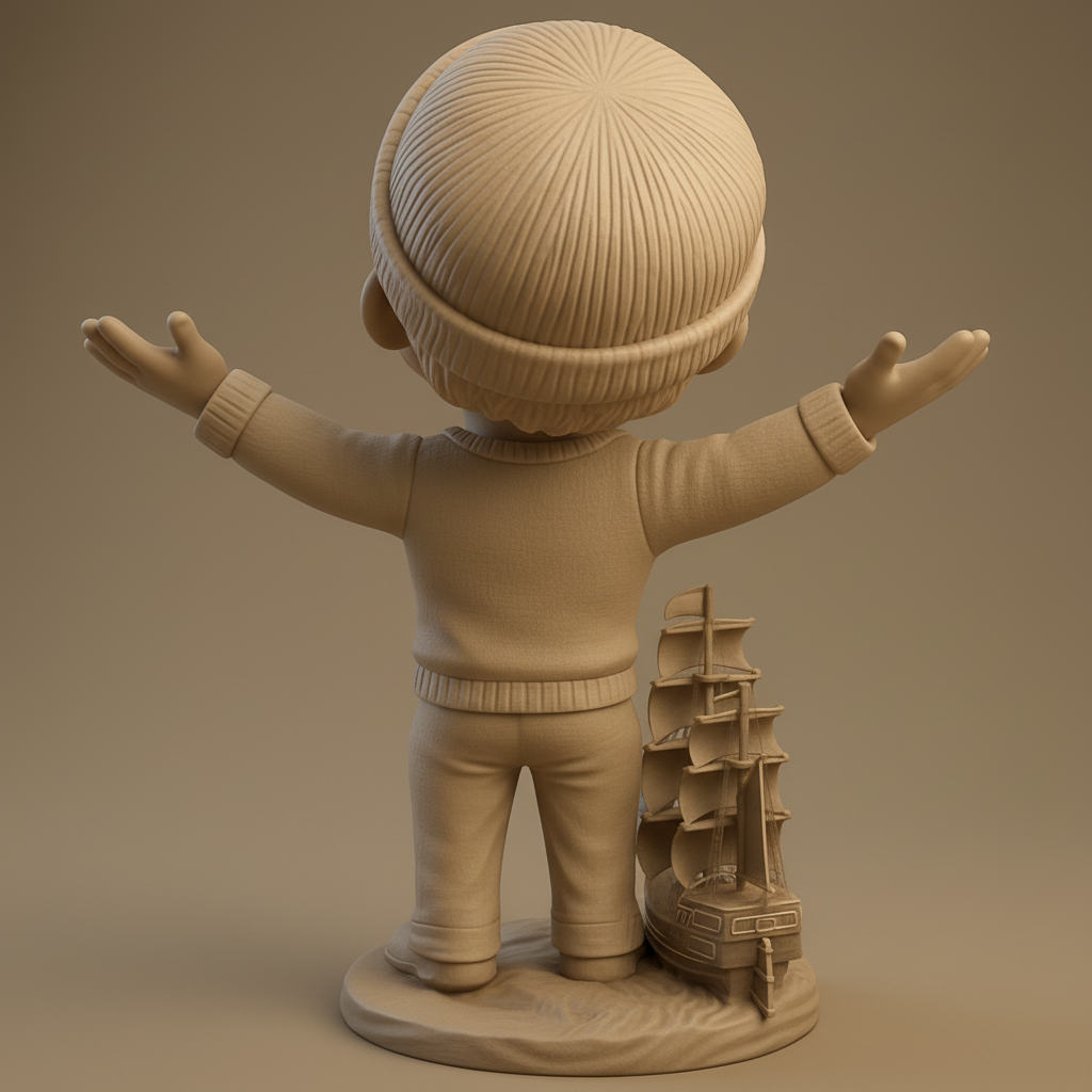 silhouette 3d printer maker-3d portrait printing_Joyful Bearded Seafarer with Ship: Nautical Decor