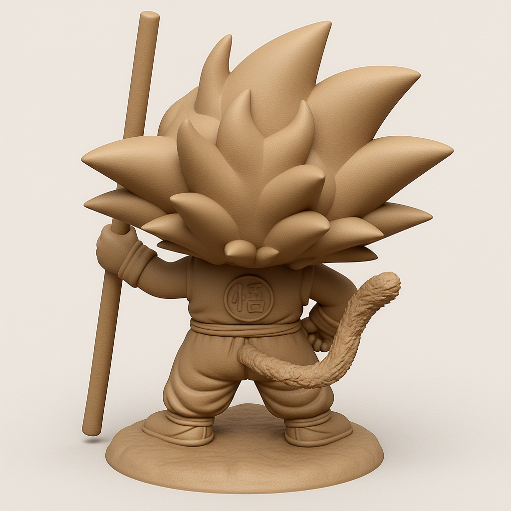 face to 3d model ai-3D portrait printing from photo_Chibi Goku Figurine with Power Pole