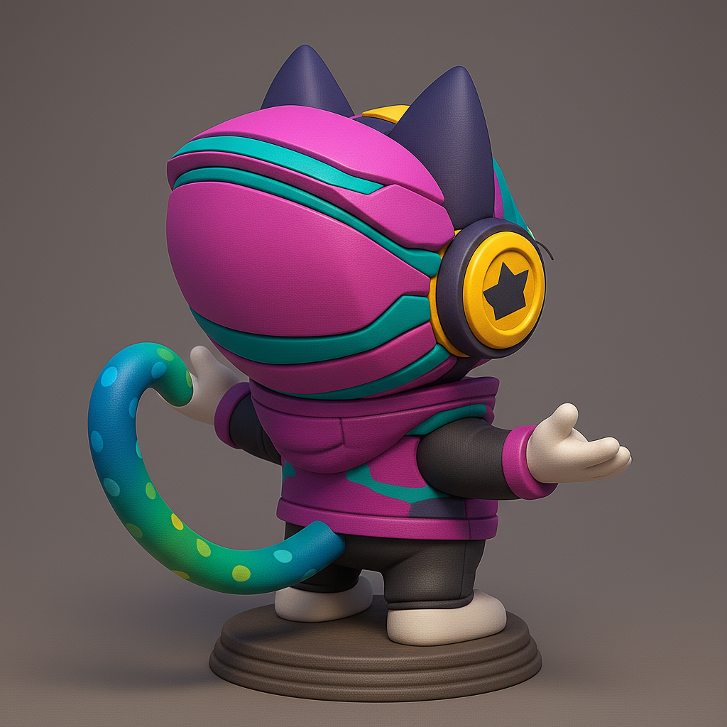 silhouette 3d printer maker-3d portrait printing_Cheerful Cat with Headphones Figurine