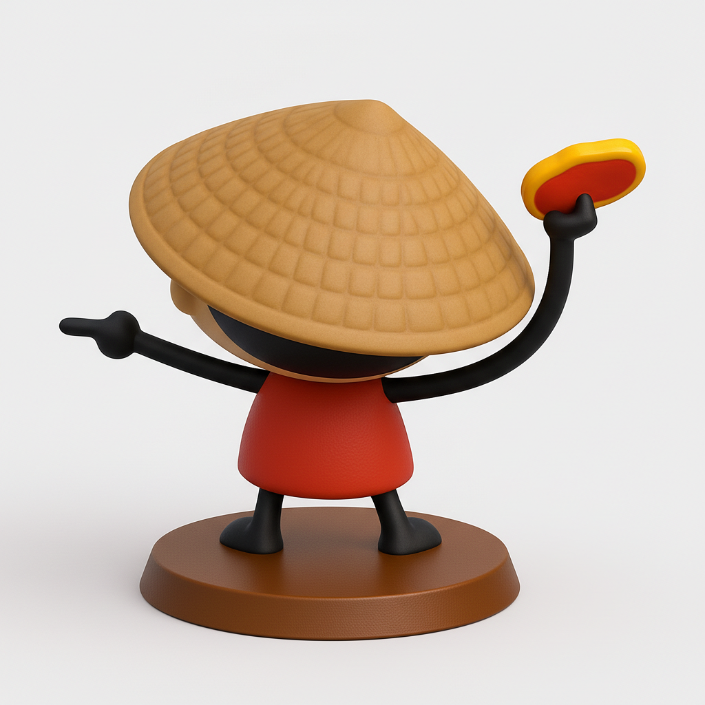 face anatomy 3d model-create 3d face model from photo_Happy Asian Figurine with Lucky Coin Model