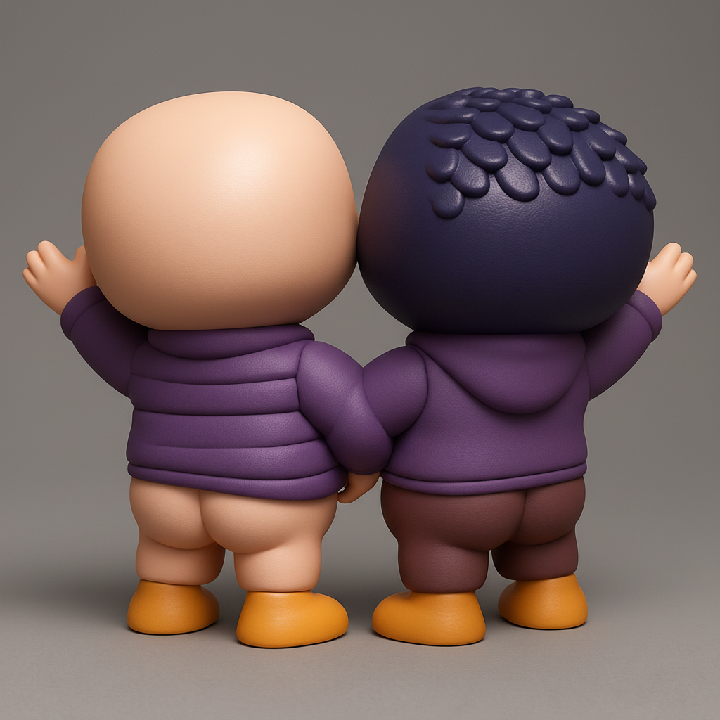 face to 3d model ai-3D portrait printing from photo_Joyful Friends Duo: Adorable Hugging Figurines