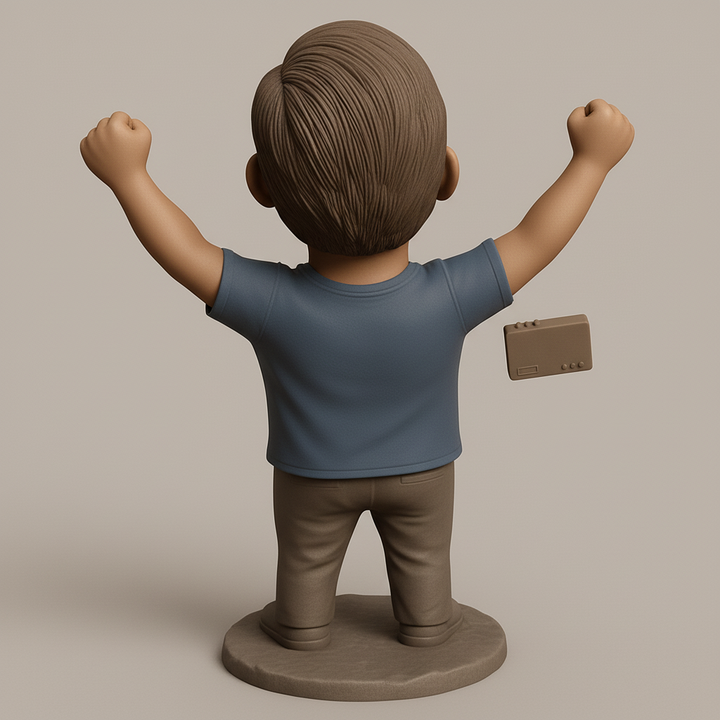 face to 3d model ai-3D portrait printing from photo_Victory Pose Bobblehead with Retro Cassette Player
