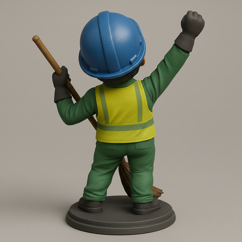 silhouette 3d printer maker-3d portrait printing_Cheerful Worker Figurine with Broom