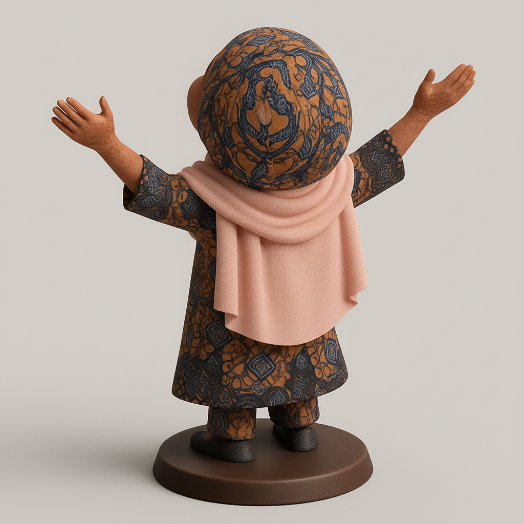 face to 3d model ai-3D portrait printing from photo_Joyful Girl in Hijab Figurine - Celebrate Faith & Happiness