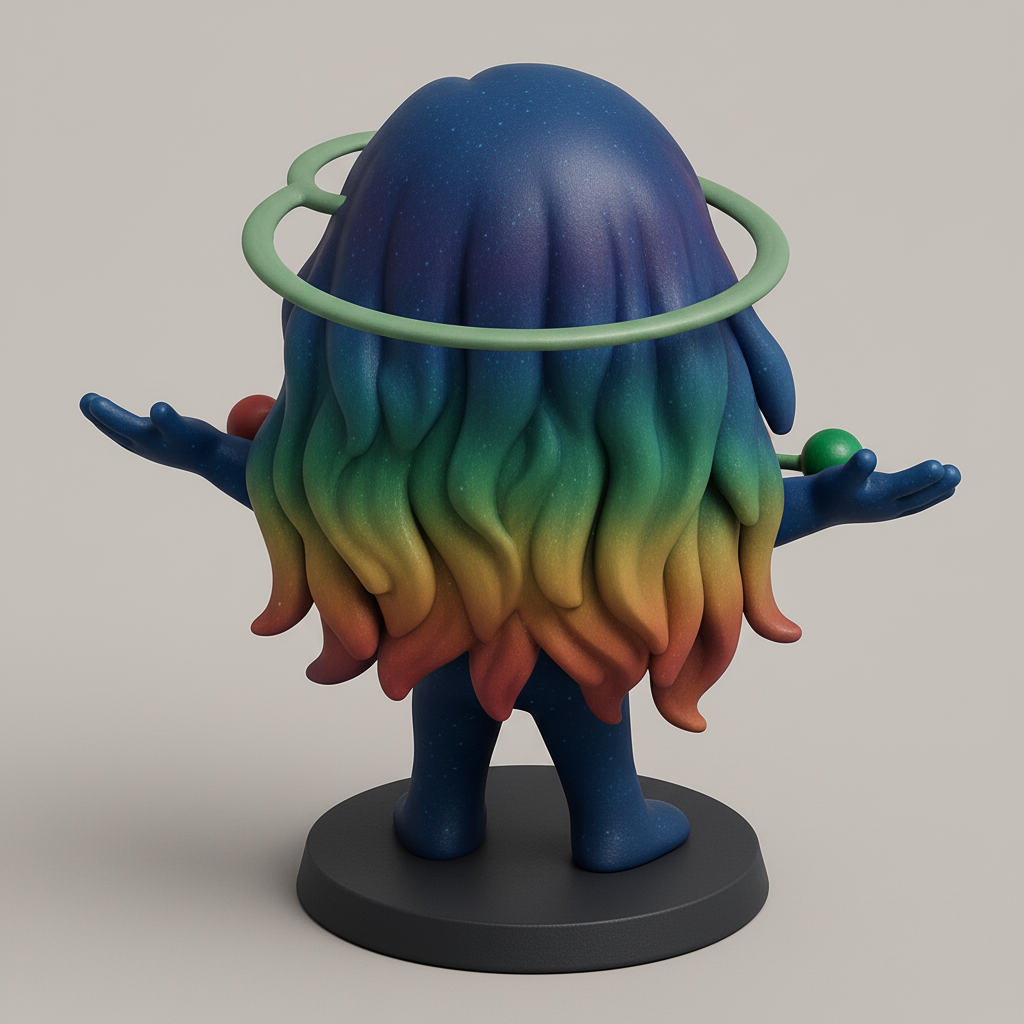 silhouette 3d printer maker-3d portrait printing_Celestial Joy Figure: Cosmic Hugs & Rainbow Hair