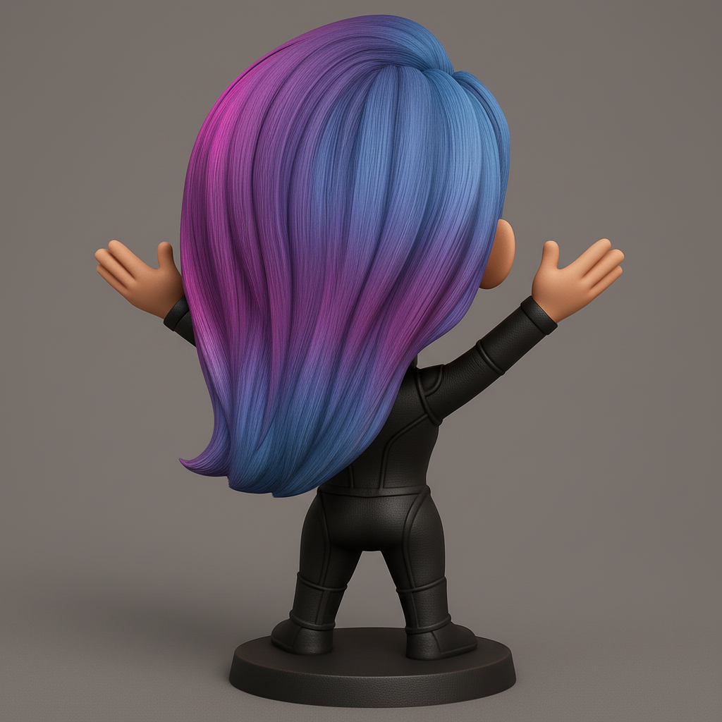 face anatomy 3d model-create 3d face model from photo_Joyful Chibi Heroine - Vibrant Ombre Hair Figurine