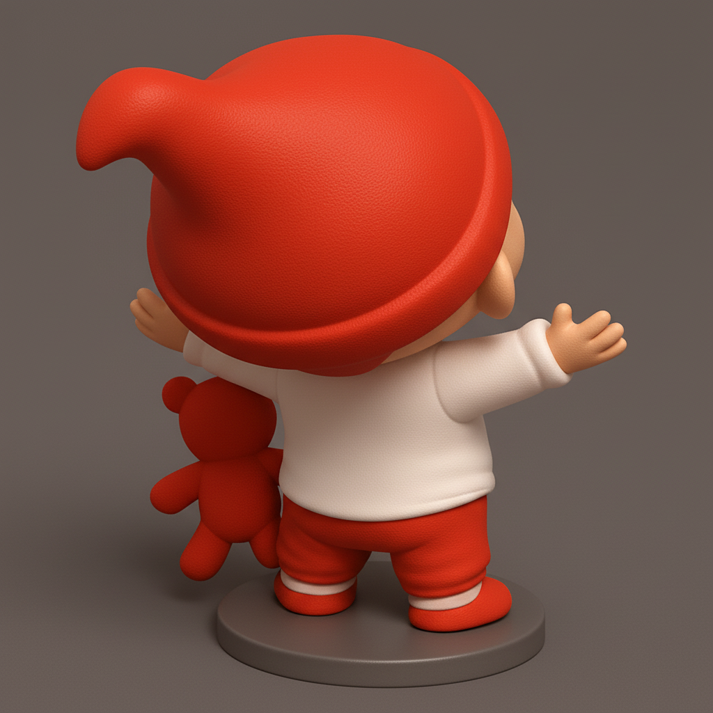 face to 3d model ai-3D portrait printing from photo_Joyful Chibi Figurine: Watermelon Pal & Red Bear