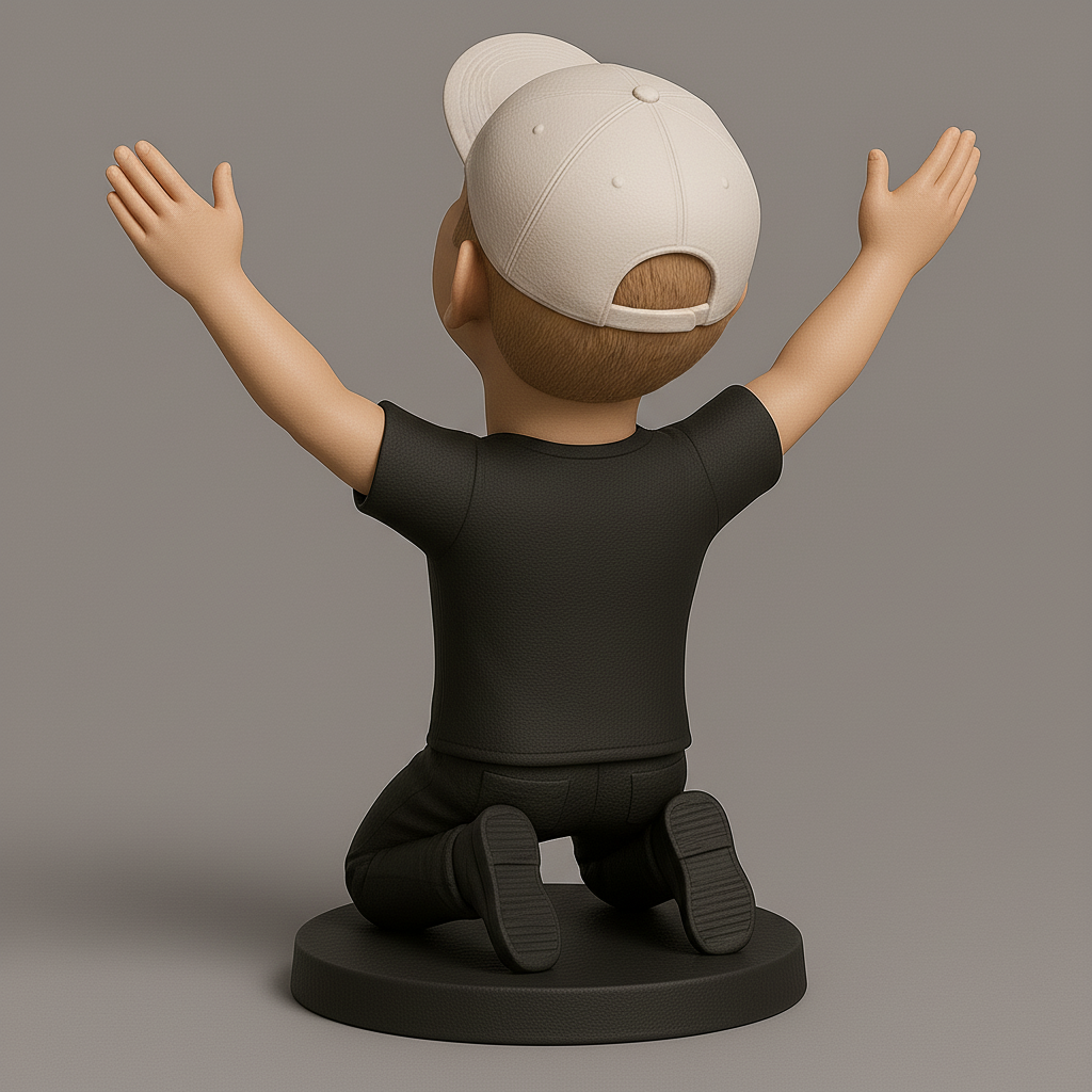 silhouette 3d printer maker-3d portrait printing_Joyful Kneeling Figurine with Cap