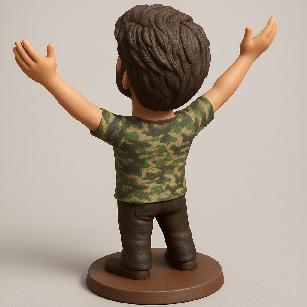 face anatomy 3d model-create 3d face model from photo_Embrace Joy: Victorious Camo Man Figurine