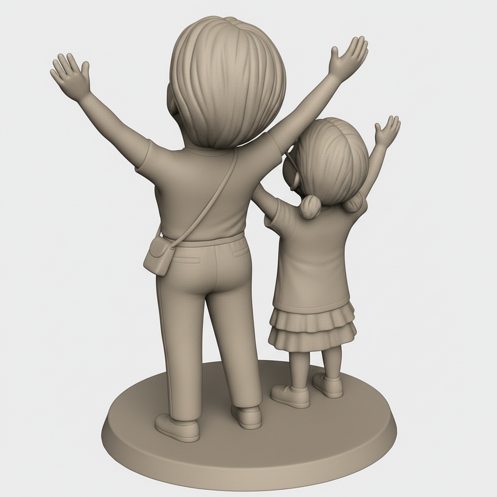 silhouette 3d printer maker-3d portrait printing_Joyful Duo: Grandparent & Child Figurine