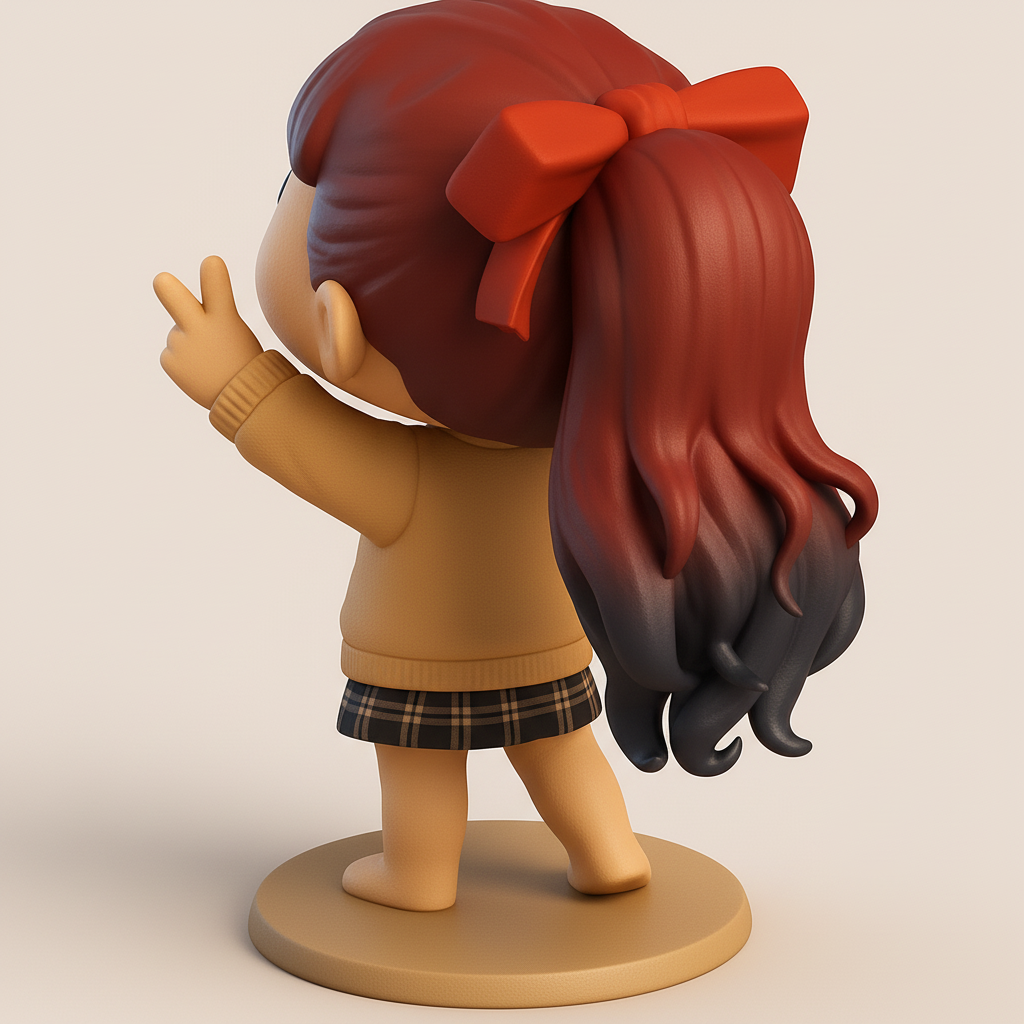 face to 3d model ai-3D portrait printing from photo_Adorable Chibi Girl Peace Sign Figure - Fun Collectible!