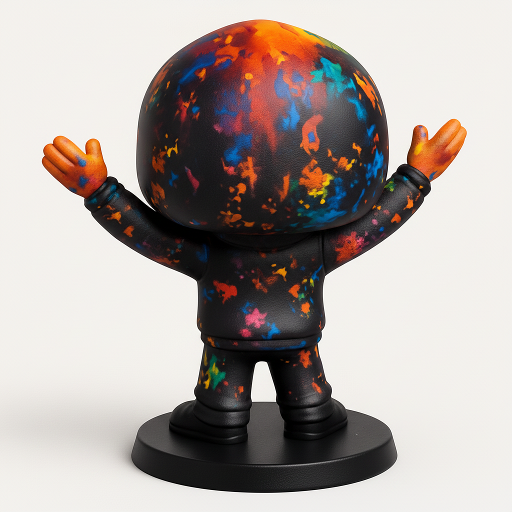 face to 3d model ai-3D portrait printing from photo_Funko-Style Art Enthusiast Figurine - Paint Splatter Hoodie