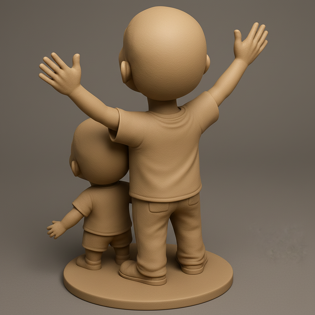 silhouette 3d printer maker-3d portrait printing_Joyful Embrace Bobblehead: Big & Little Buddies