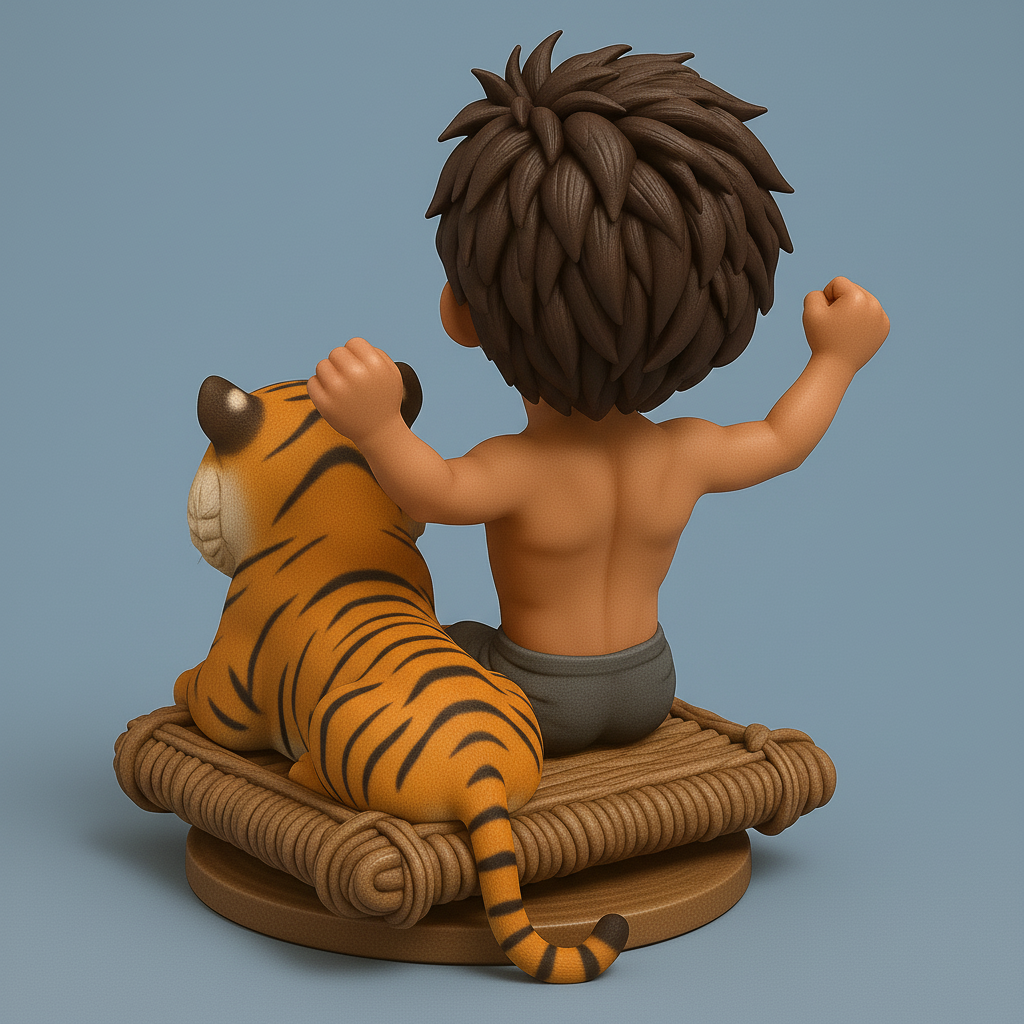 silhouette 3d printer maker-3d portrait printing_Joyful Boy & Tiger 3D Model