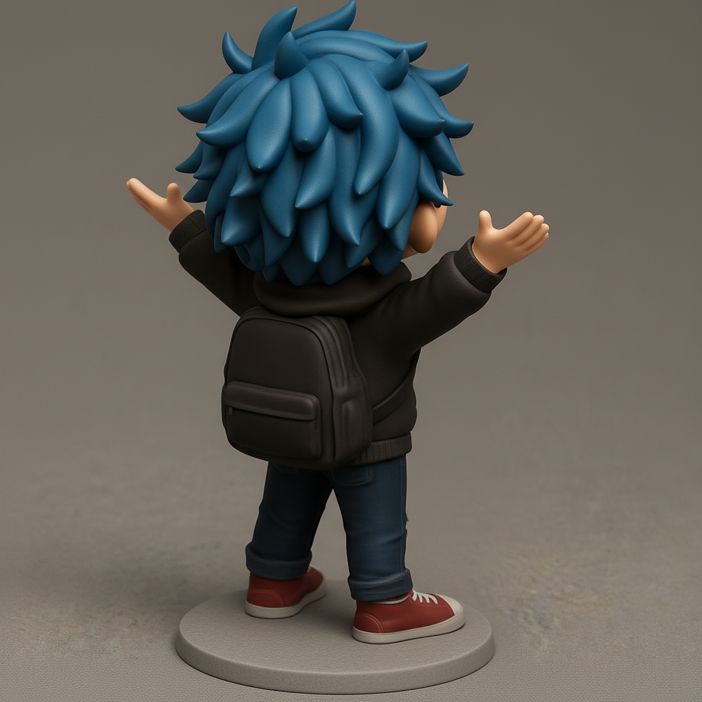 face anatomy 3d model-create 3d face model from photo_Joyful Blue-Haired Kid Figure - Embrace Happiness