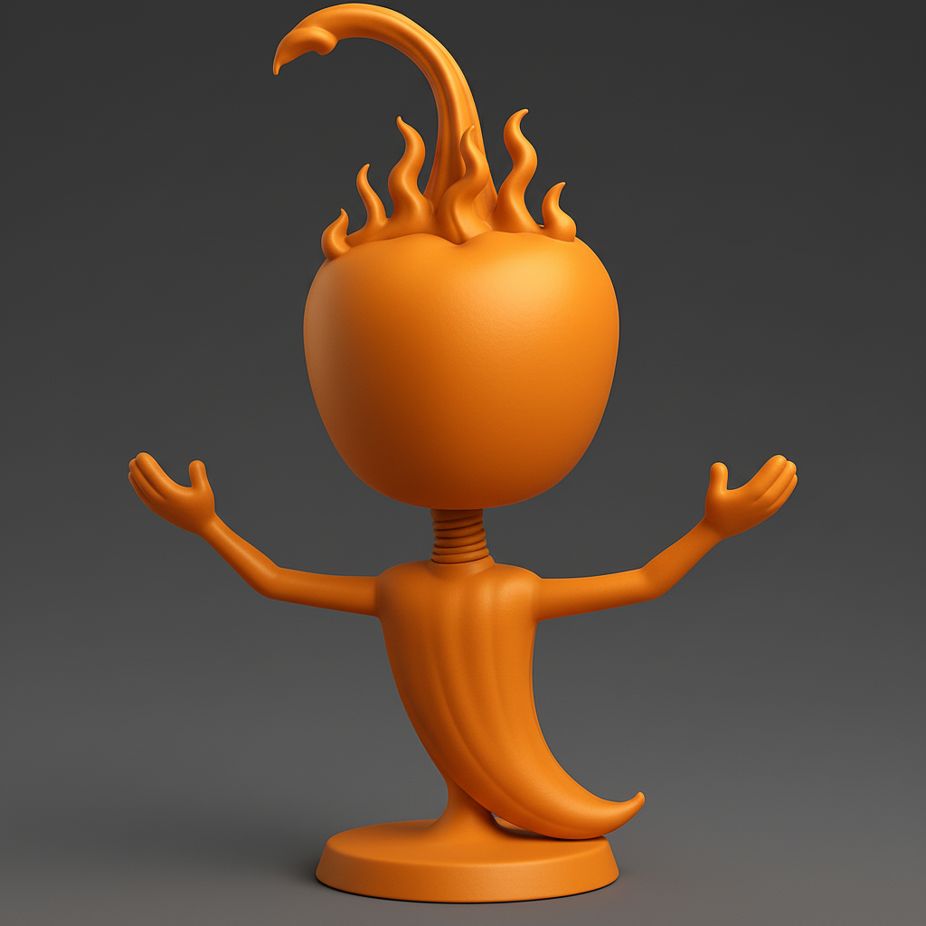 silhouette 3d printer maker-3d portrait printing_Fiery Fun Desk Buddy: Happy Chili Pepper Figurine