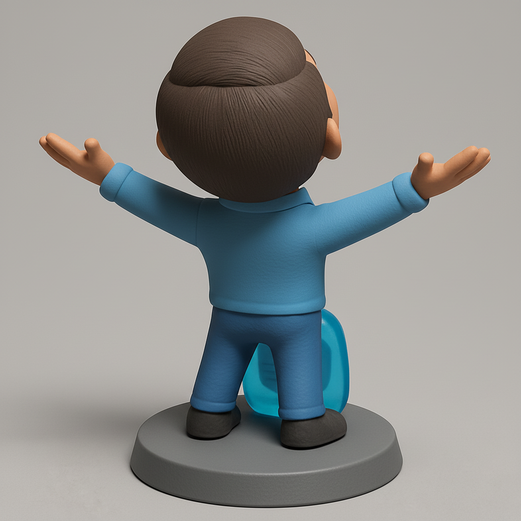 silhouette 3d printer maker-3d portrait printing_Blue Eye Joy: Happy Man & Eye Drop Display Figurine