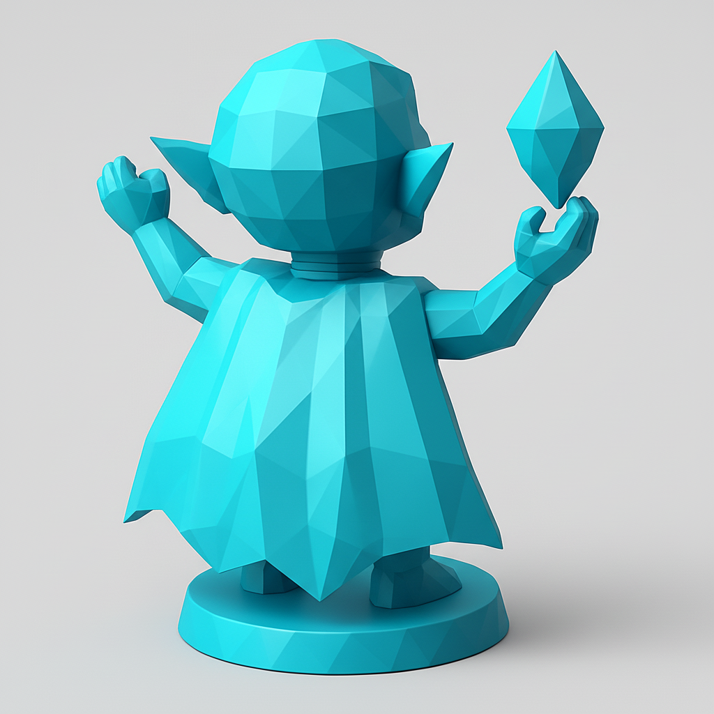 silhouette 3d printer maker-3d portrait printing_Low-Poly Joyful Elf Statue - A Symbol of Success!