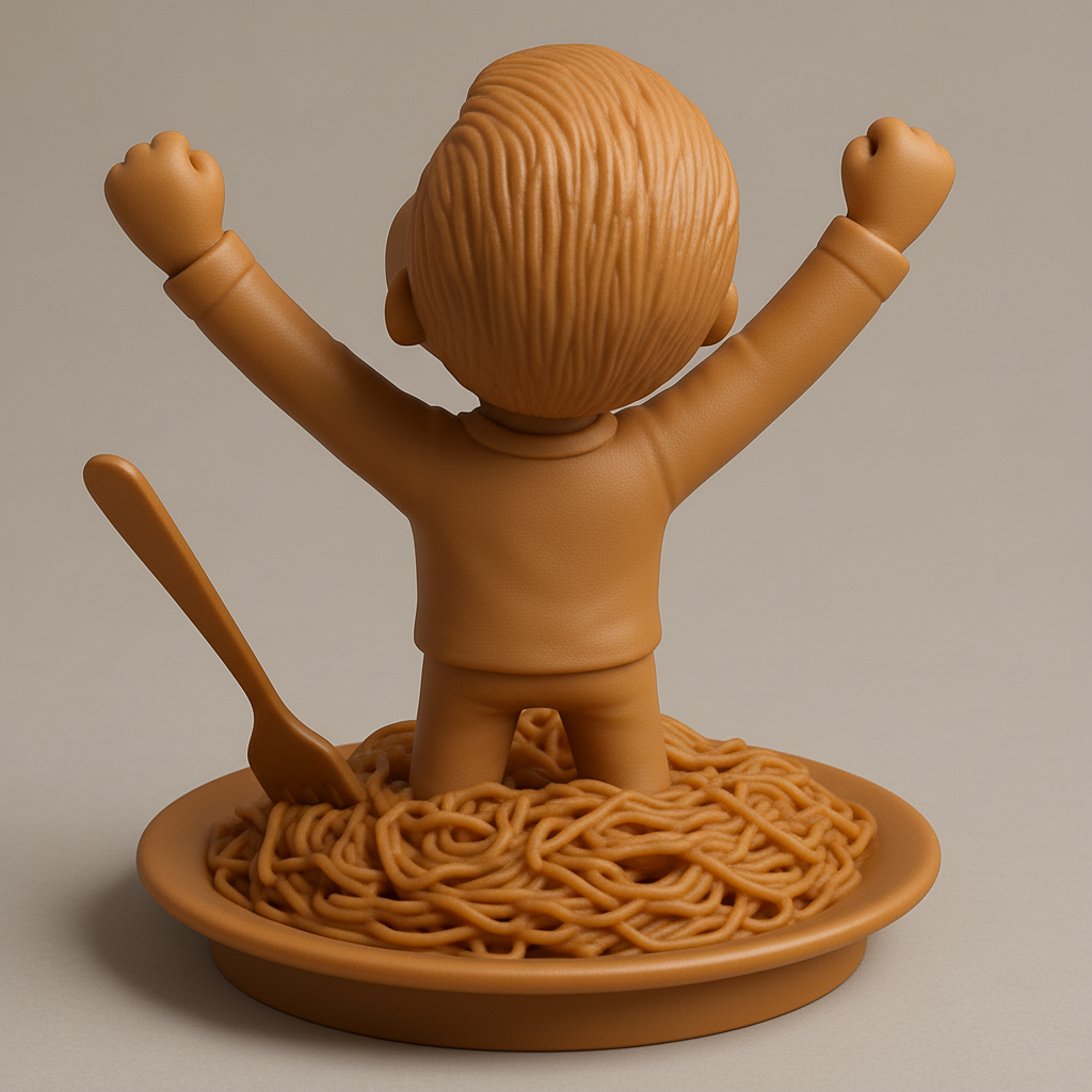 face to 3d model ai-3D portrait printing from photo_Spaghetti Joy: Triumphant Noodle Champion Figurine