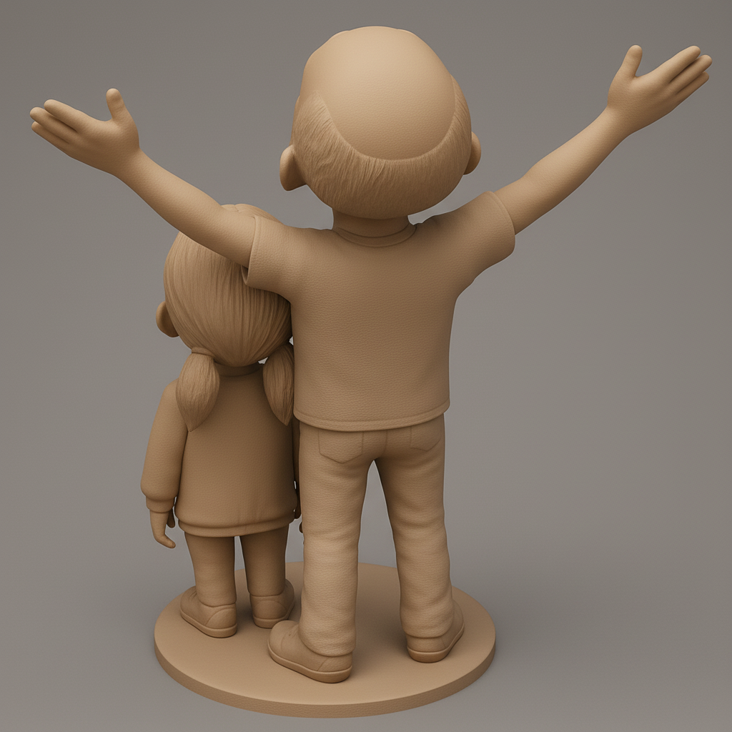 face anatomy 3d model-create 3d face model from photo_Pure Joy: Dad & Daughter Bobble-Style Statue