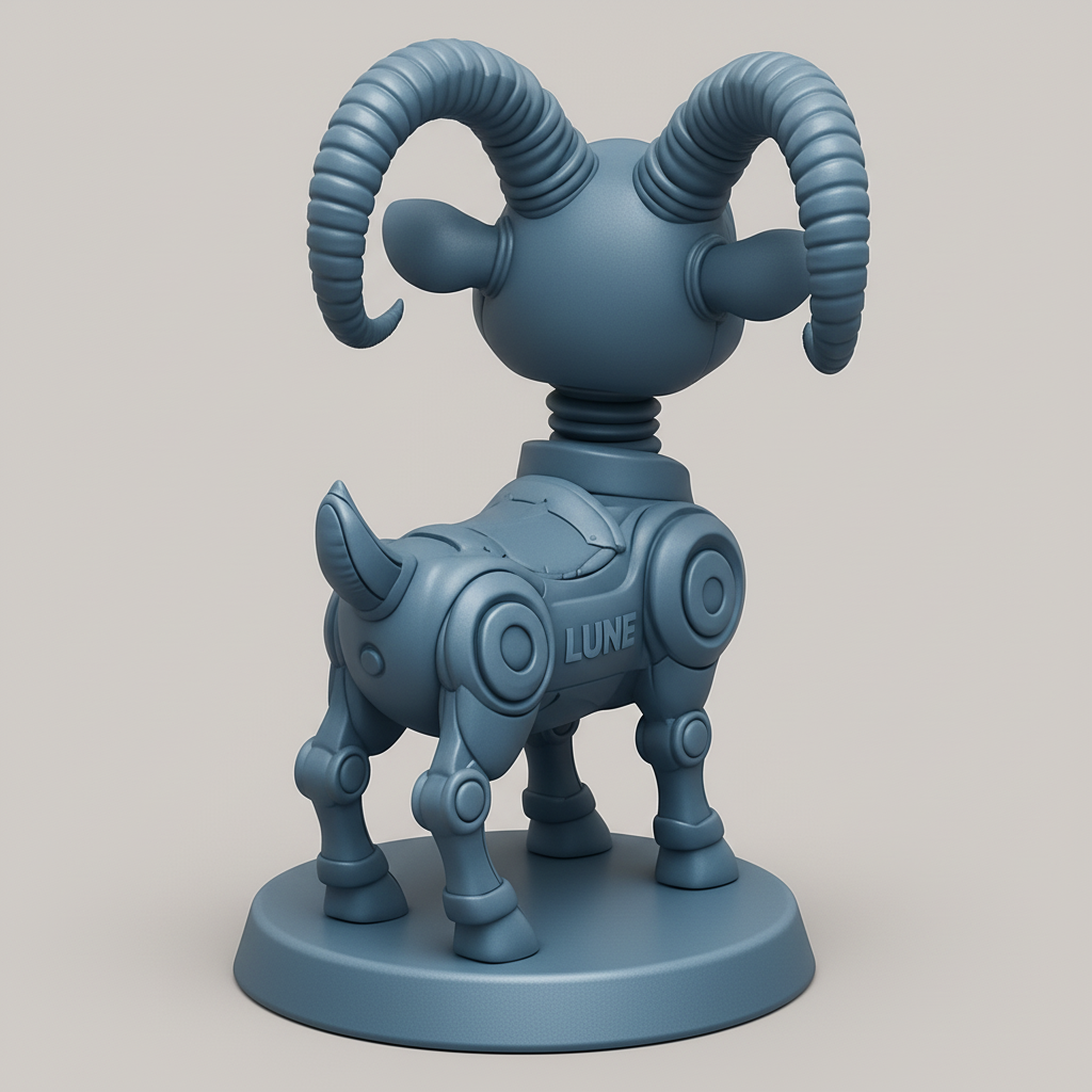 face to 3d model ai-3D portrait printing from photo_Cute Robotic Goat Figurine - Lune & Juneau Display