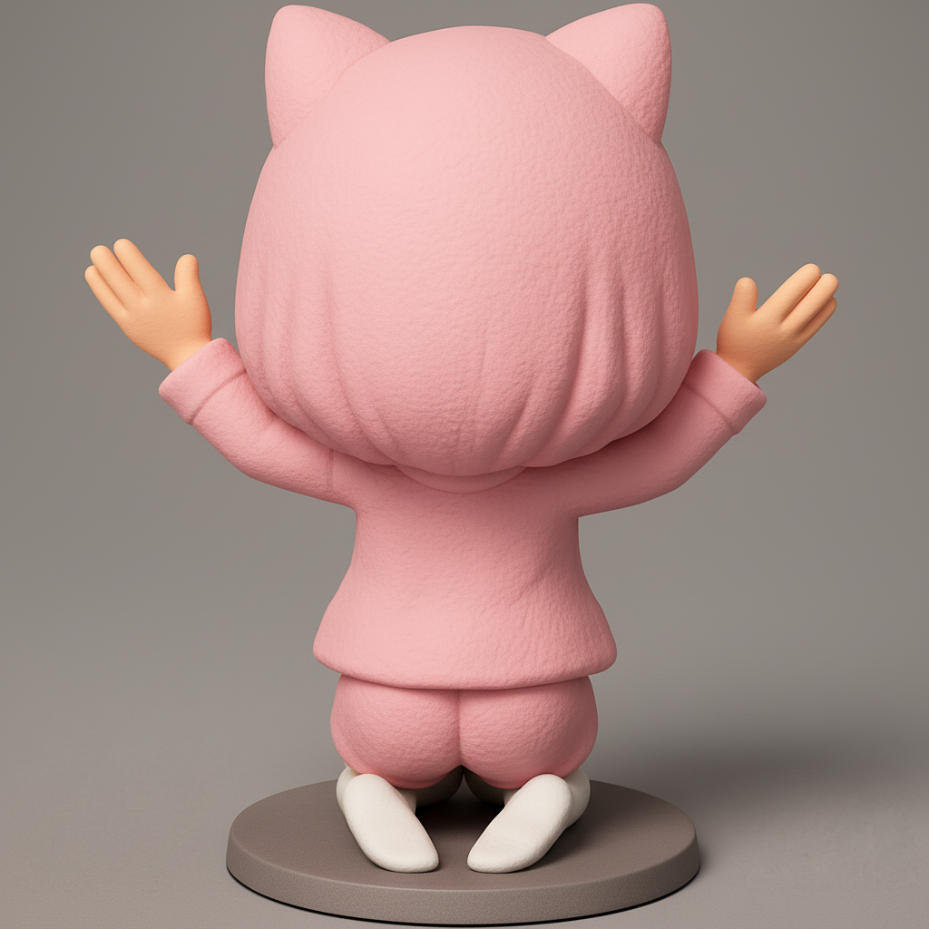 face anatomy 3d model-create 3d face model from photo_Joyful Kitty Hoodie Girl Figurine for 3D Print