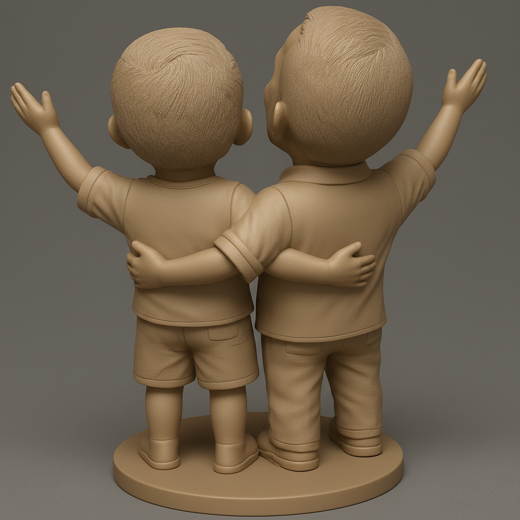 silhouette 3d printer maker-3d portrait printing_Joyful Father & Son Hug Figurine - Custom Keepsake