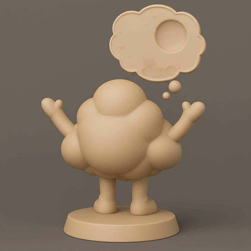 face anatomy 3d model-create 3d face model from photo_Dreamy Cloud Character with Rocket Thought Bubble