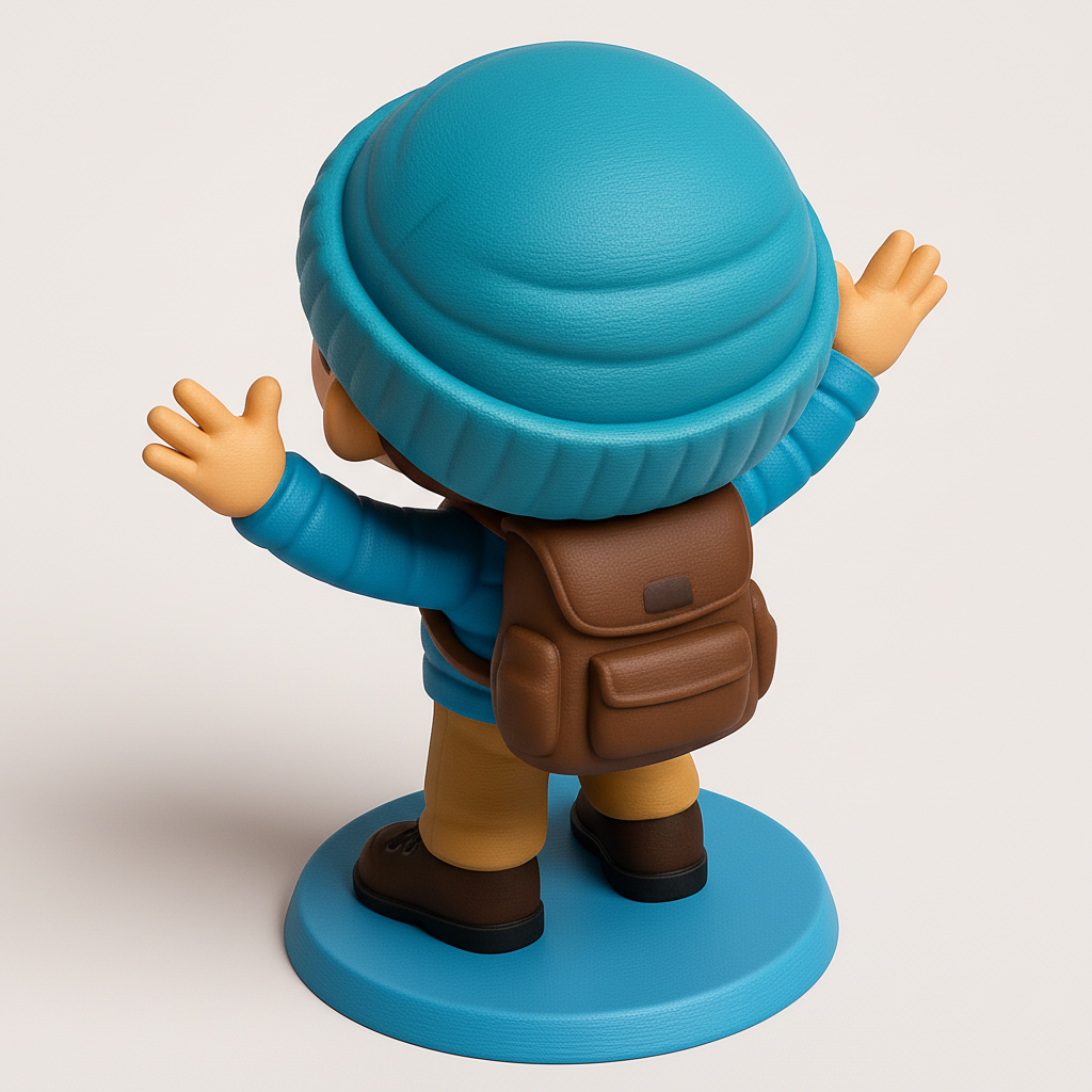 face to 3d model ai-3D portrait printing from photo_Happy Hiker Boy Figurine: Your Joyful Desktop Companion