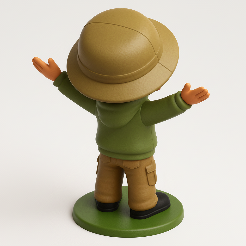 face to 3d model ai-3D portrait printing from photo_Smiling Explorer Buddy Figurine - Open Arms & Warm Vibe
