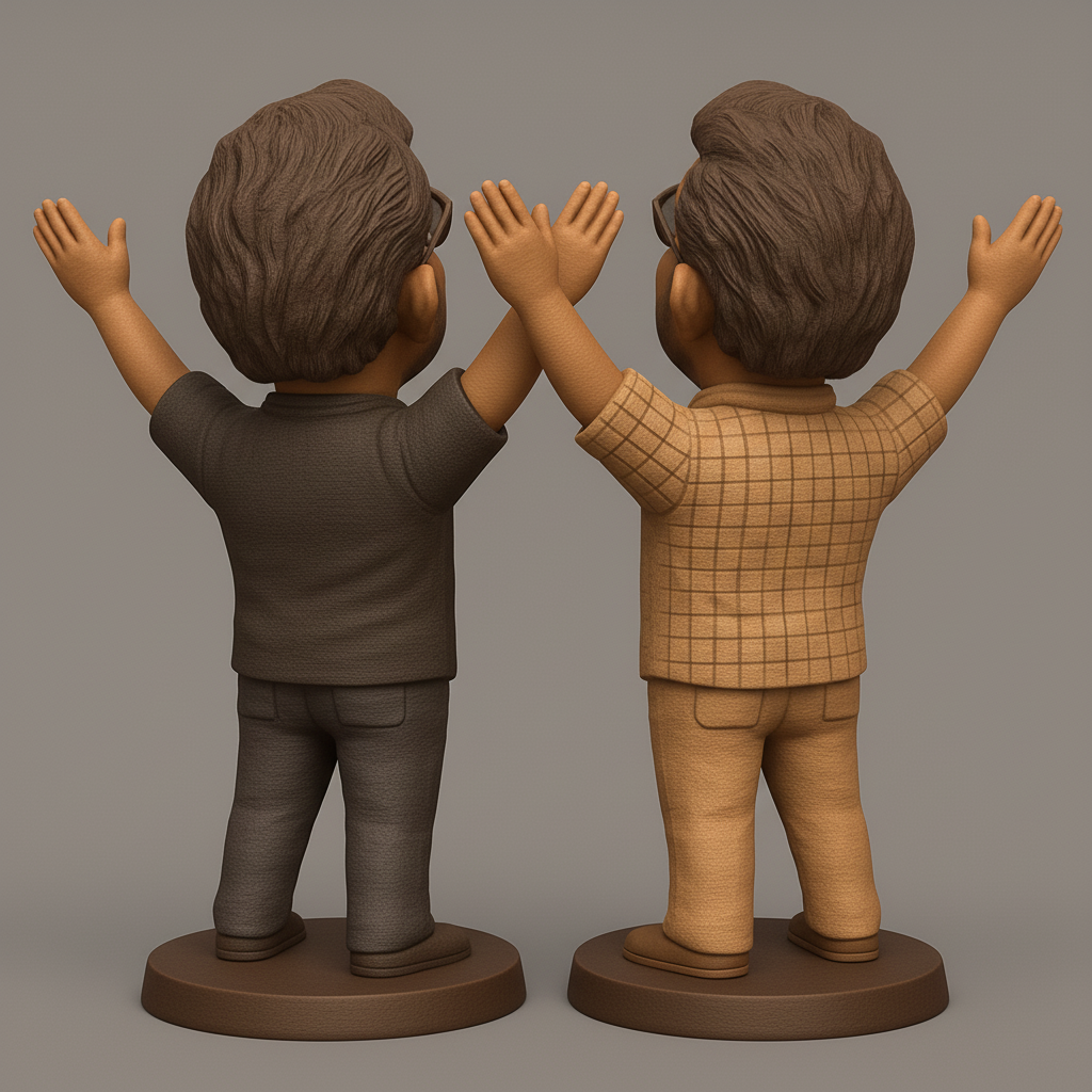 face anatomy 3d model-create 3d face model from photo_Joyful Duo Bobblehead Statue - Custom 3D Print Ready!