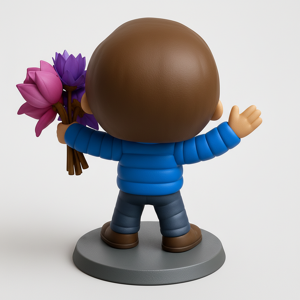 face anatomy 3d model-create 3d face model from photo_Joyful Waving Boy with Lotus Bouquet - Express Happiness!