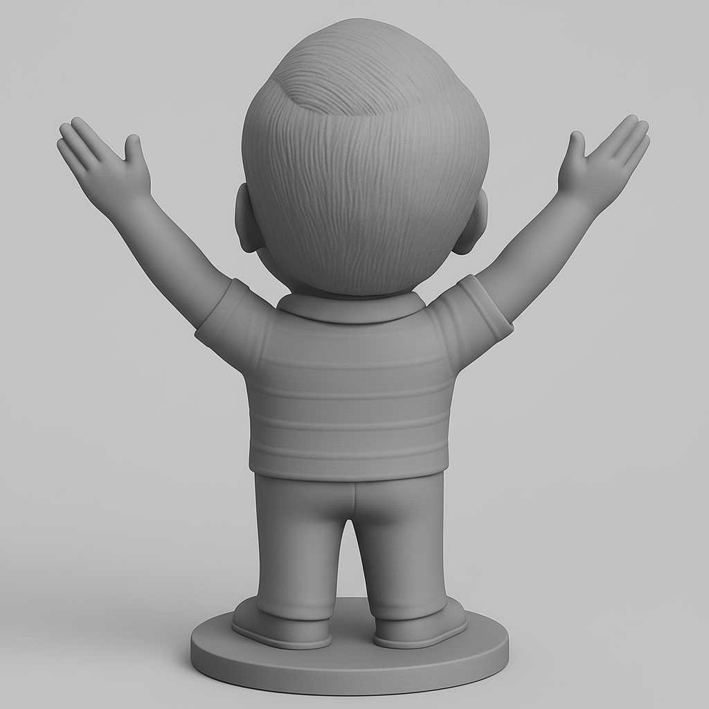 face to 3d model ai-3D portrait printing from photo_Enthusiastic Bobblehead: Arms Up Joyful Pose