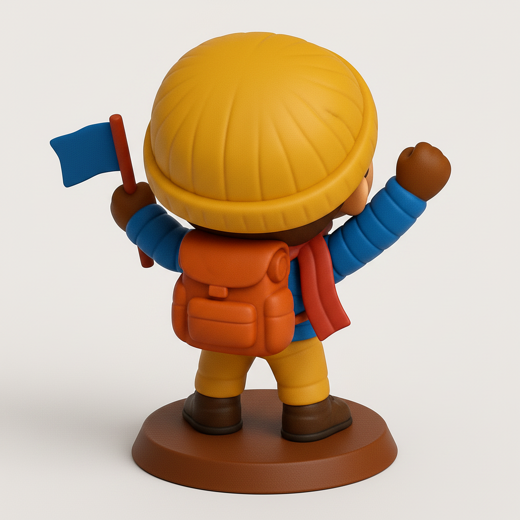 face to 3d model ai-3D portrait printing from photo_Happy Hiker with Flag: Celebrate Every Victory!