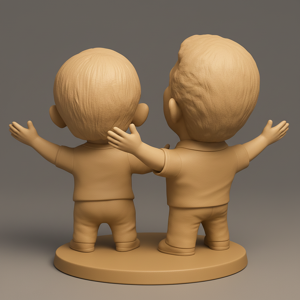 face anatomy 3d model-create 3d face model from photo_Joyful Embrace: Father and Baby Clay-Style Figure