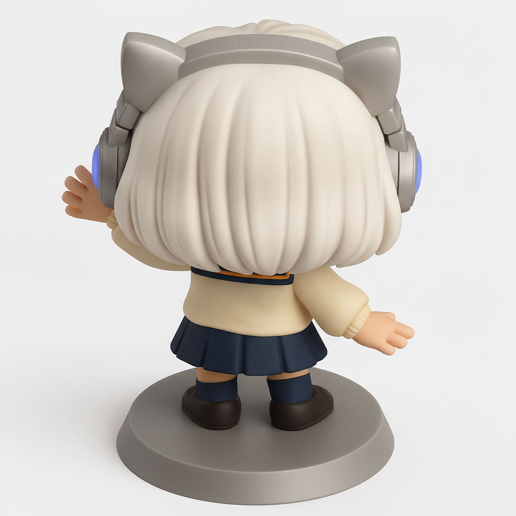 face to 3d model ai-3D portrait printing from photo_Kawaii Cat-Ear Headphone Girl Figurine