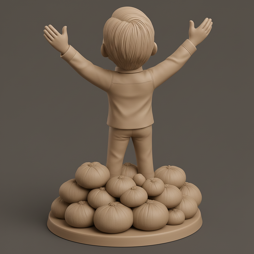 silhouette 3d printer maker-3d portrait printing_Joyful Harvest Boy Celebrating Success Statue