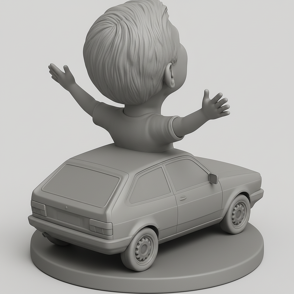silhouette 3d printer maker-3d portrait printing_Pure Joy Ride: Expressive Car Enthusiast Figurine