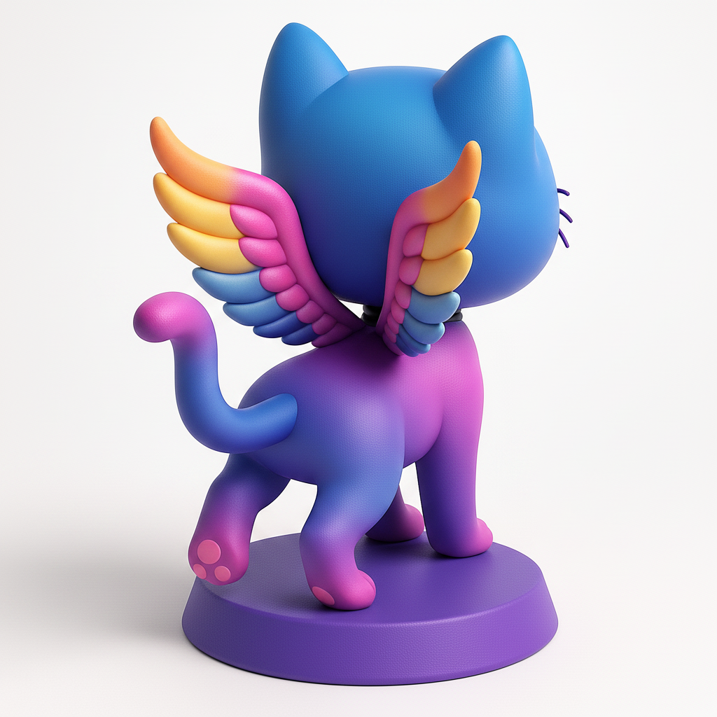face to 3d model ai-3D portrait printing from photo_Cute Winged Cat Figurine - Vibrant Rainbow Decor
