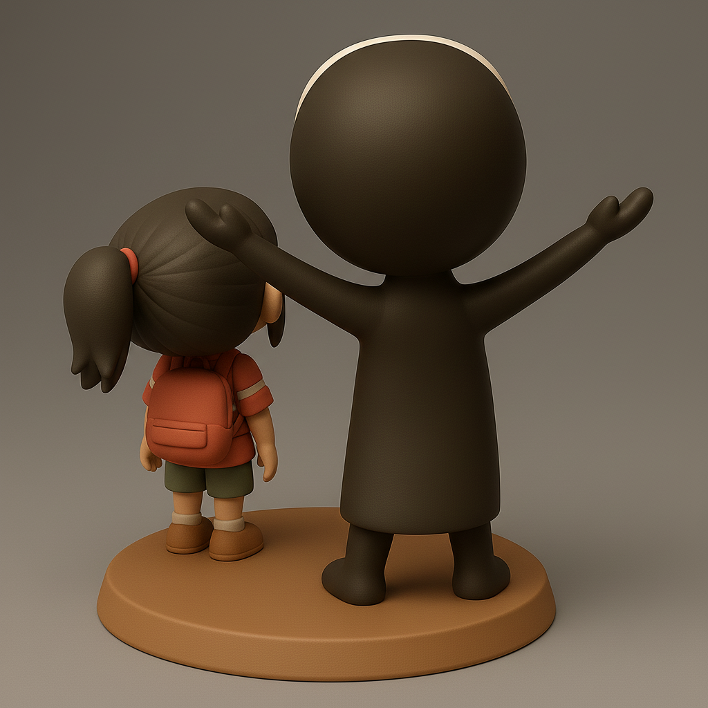 silhouette 3d printer maker-3d portrait printing_Charming Duo: Kid & Spirit Figurine