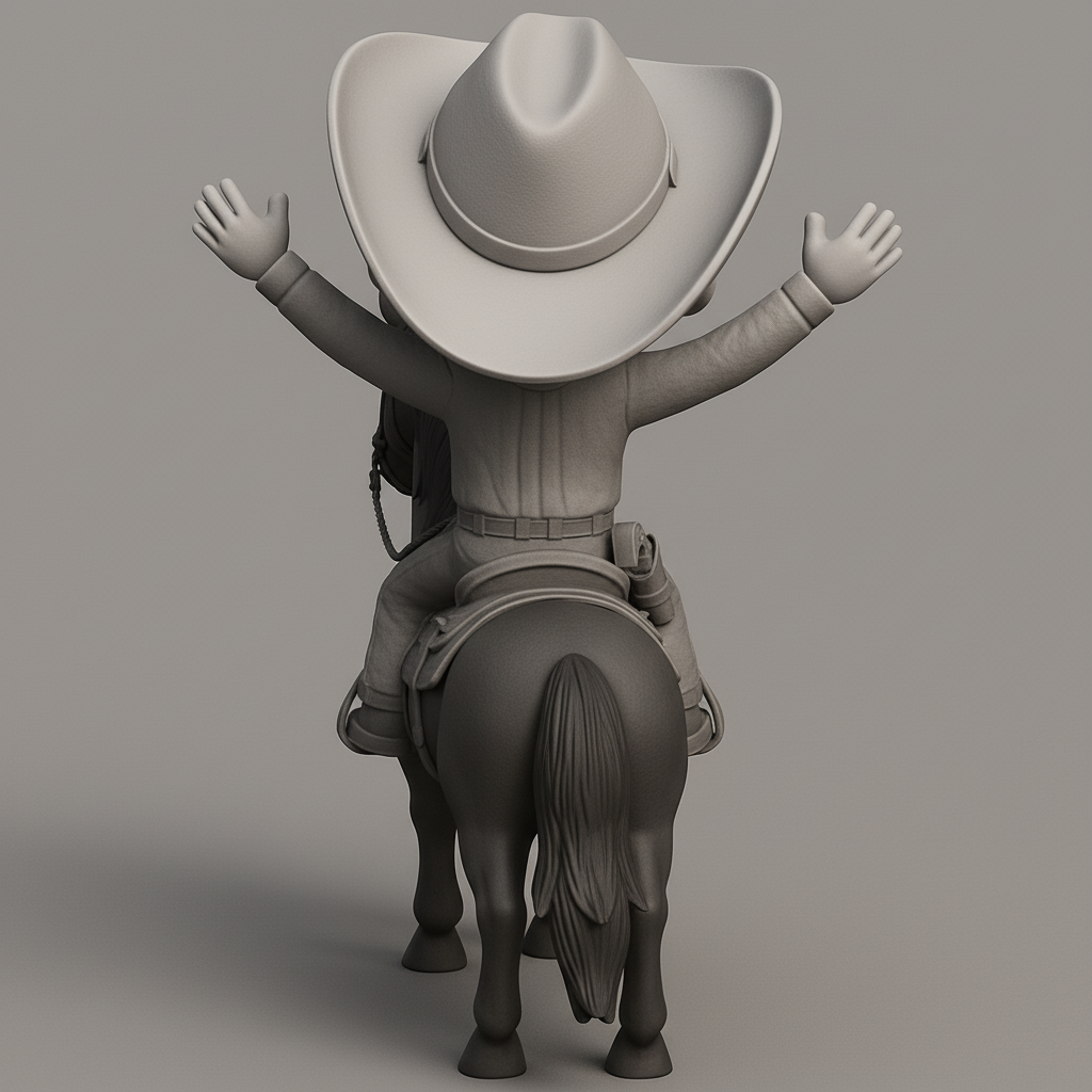 face anatomy 3d model-create 3d face model from photo_Chibi Cowboy Joy Ride on Horse - Happy Rider Figurine