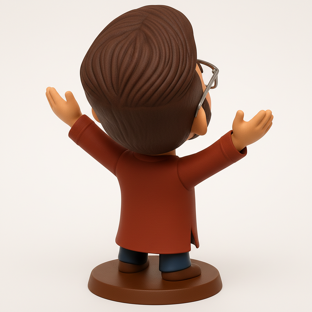 face anatomy 3d model-create 3d face model from photo_Joyful Welcome Figurine: Bearded Man Waving Arms