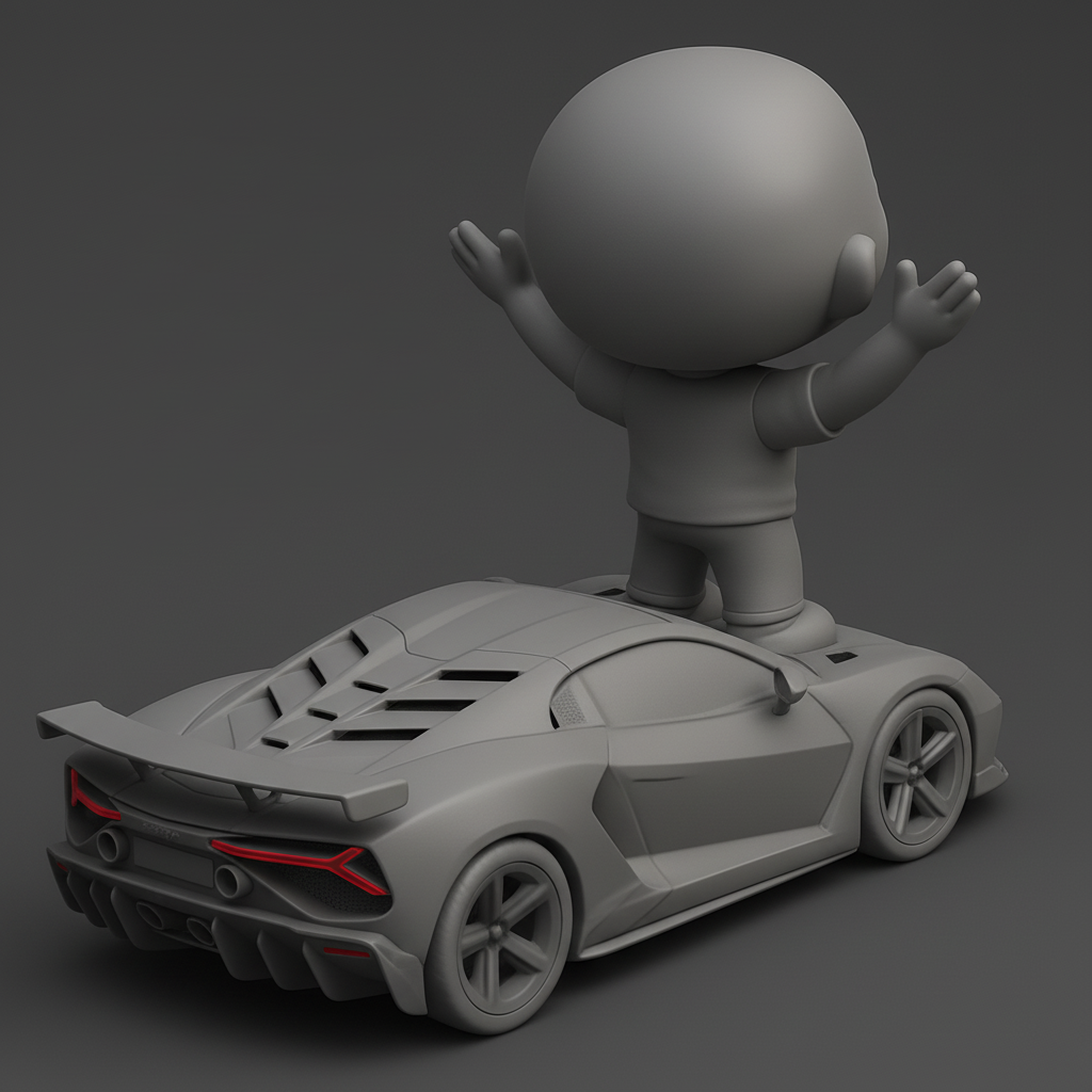 face to 3d model ai-3D portrait printing from photo_Victory Ride: Happy Character & Sports Car 3D Print!