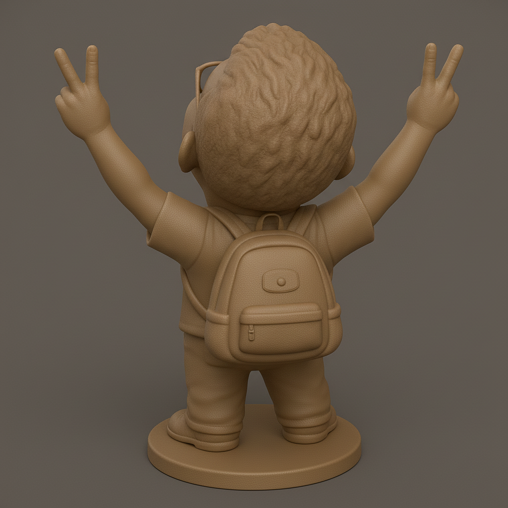 face anatomy 3d model-create 3d face model from photo_Joyful Kid Statue with Peace Sign