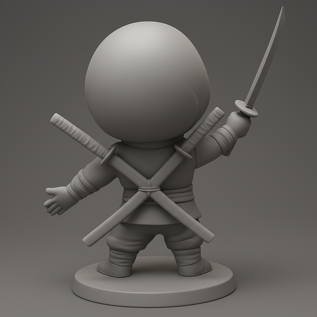 face anatomy 3d model-create 3d face model from photo_Happy Chibi Ninja with Katana - Fun 3D Print