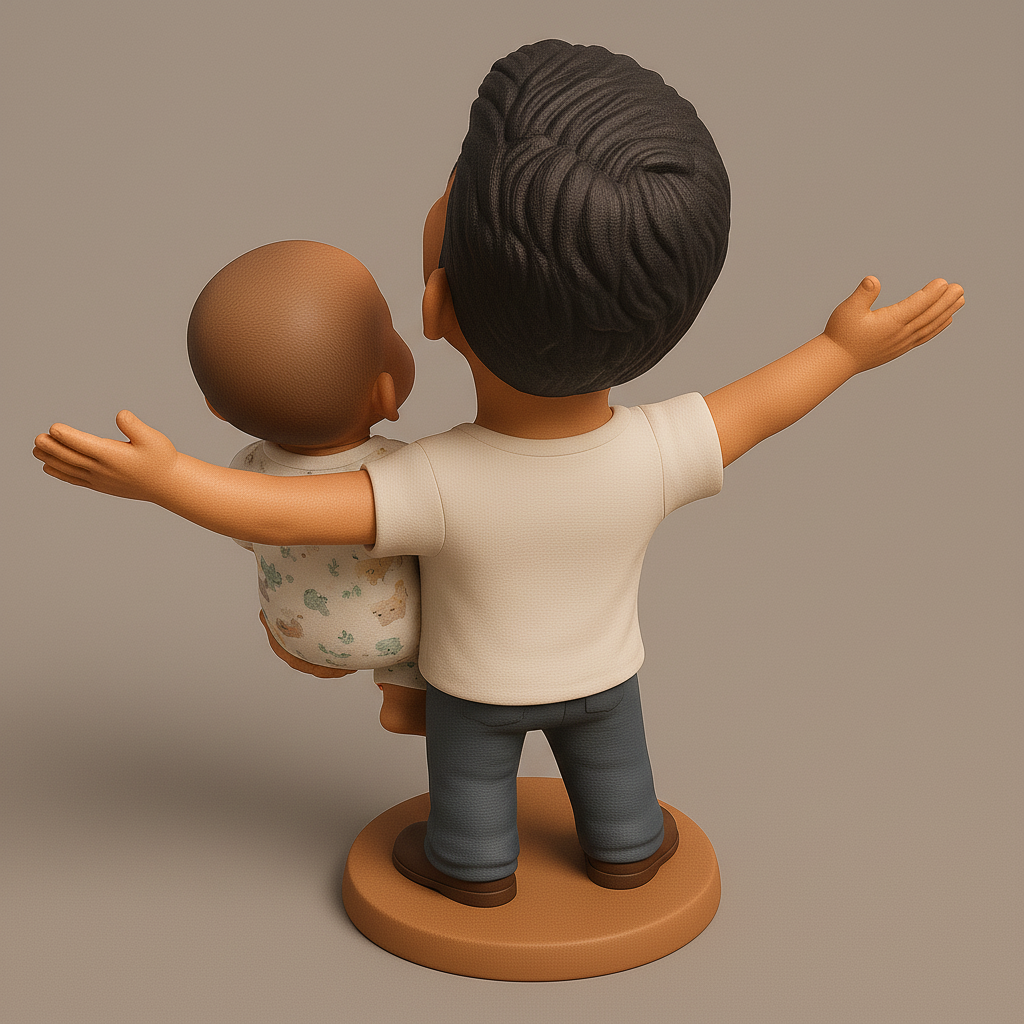 silhouette 3d printer maker-3d portrait printing_Joyful Father and Baby Figurine