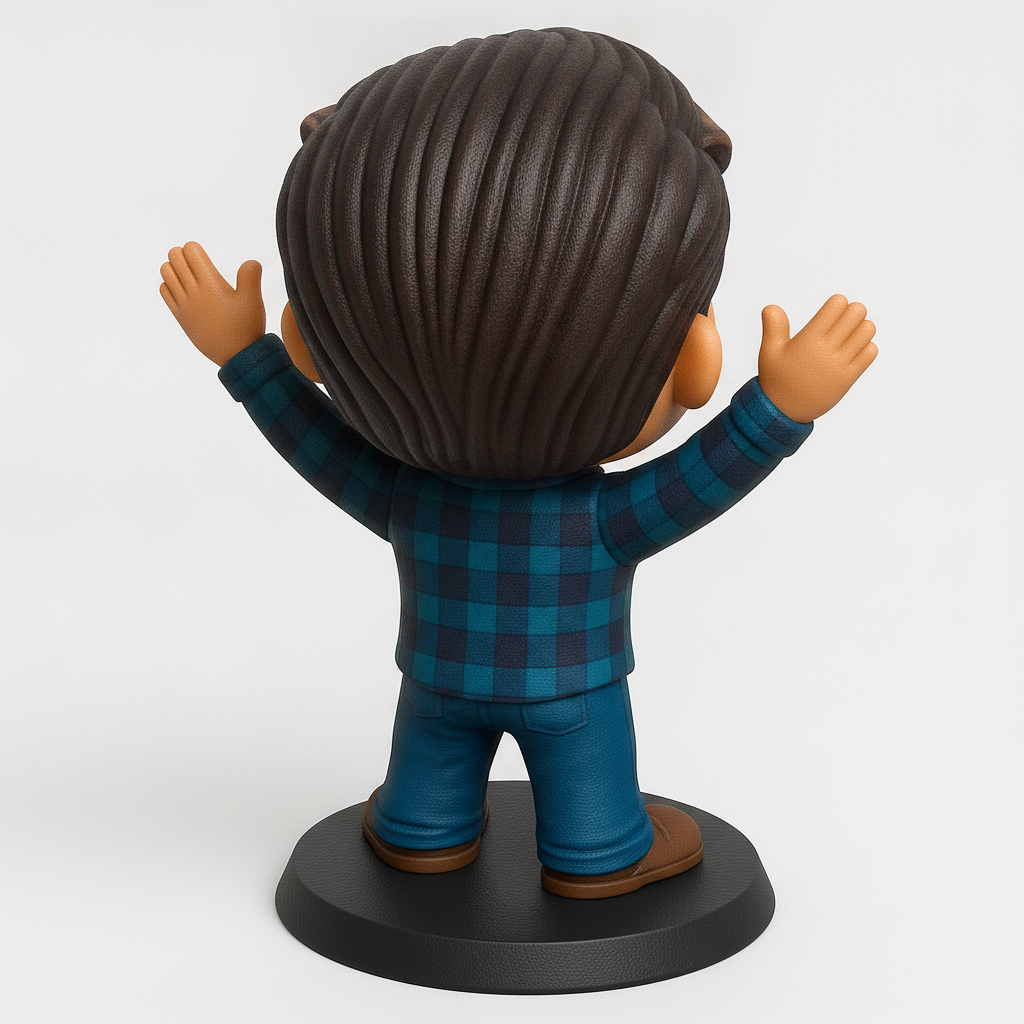 face to 3d model ai-3D portrait printing from photo_Friendly Funko-Style Plaid Shirt Character Figurine